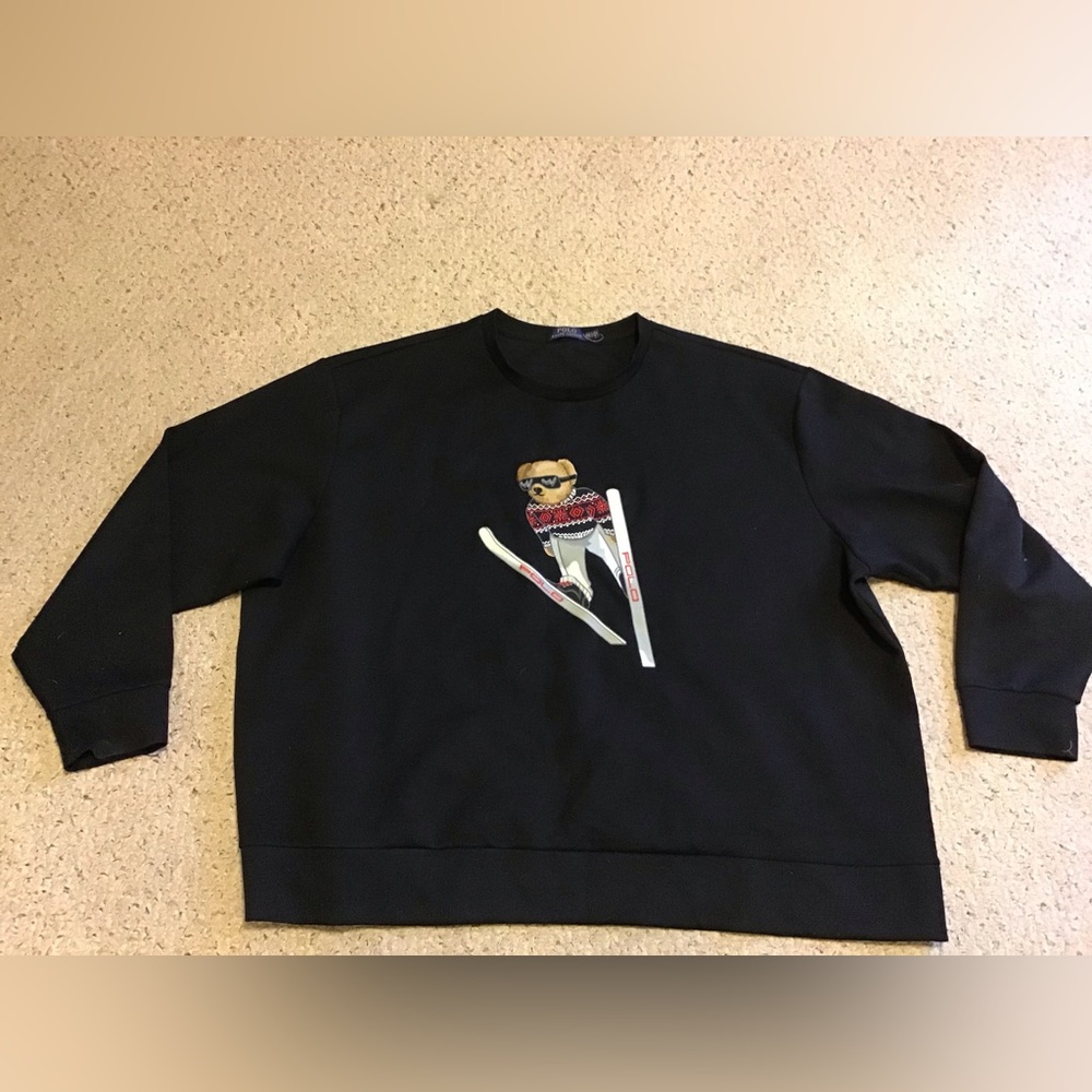 POLO RALPH LAUREN ICONIC BEAR W SKIS NWOT SZ 4X UNISEX BLACK SOFT KNIT